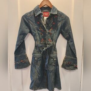 Guess Girls Embroidered Denim Dress - Blue